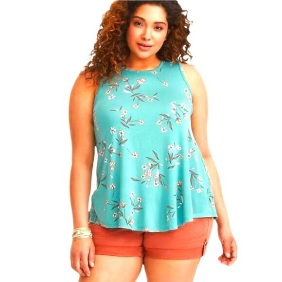 Torrid Teal Floral Jersey Tank. - Picture 1 of 13